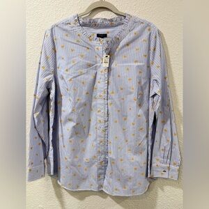 Talbots Ruffle Band‎ Collar Cotton Poplin Top Heart Stripe 1X